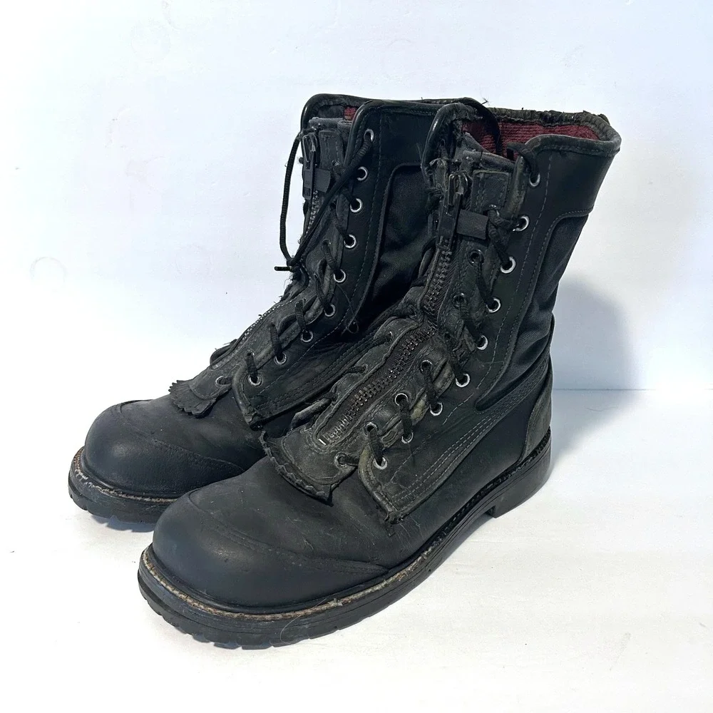 Pro Warrington Honeywell Fire Fighter Boots Mens 9.5 E Black Zip Lace Up Leather